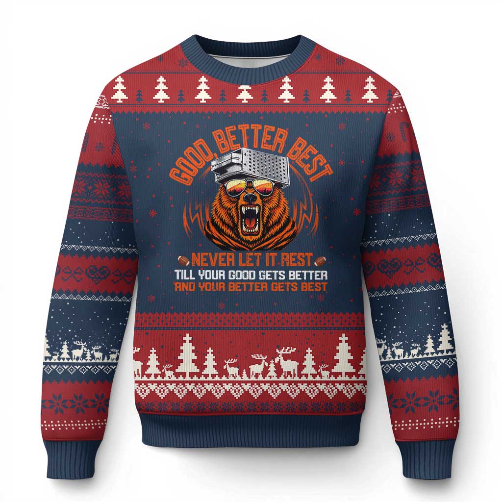 Good Better Best Ugly Christmas Sweater Never Let It Rest Motivation Saying Bear TS10 Navy Red Print Your Wear