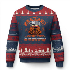 Good Better Best Ugly Christmas Sweater Never Let It Rest Motivation Saying Bear TS10 Navy Red Print Your Wear
