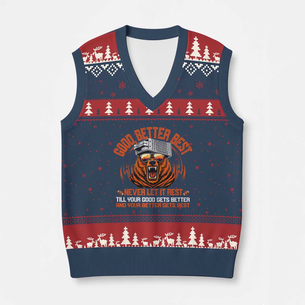 Good Better Best V-Neck Knit Sweater Vest Never Let It Rest Motivation Saying Bear TS10 Navy Red Print Your Wear