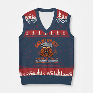 Good Better Best V-Neck Knit Sweater Vest Never Let It Rest Motivation Saying Bear TS10 Navy Red Print Your Wear