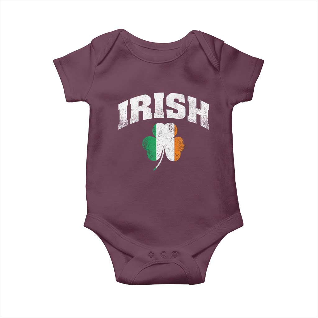 Irish Baby Onesie Vintage St Patricks Day Ireland Flag Shamrock Clover TS10 Maroon Print Your Wear