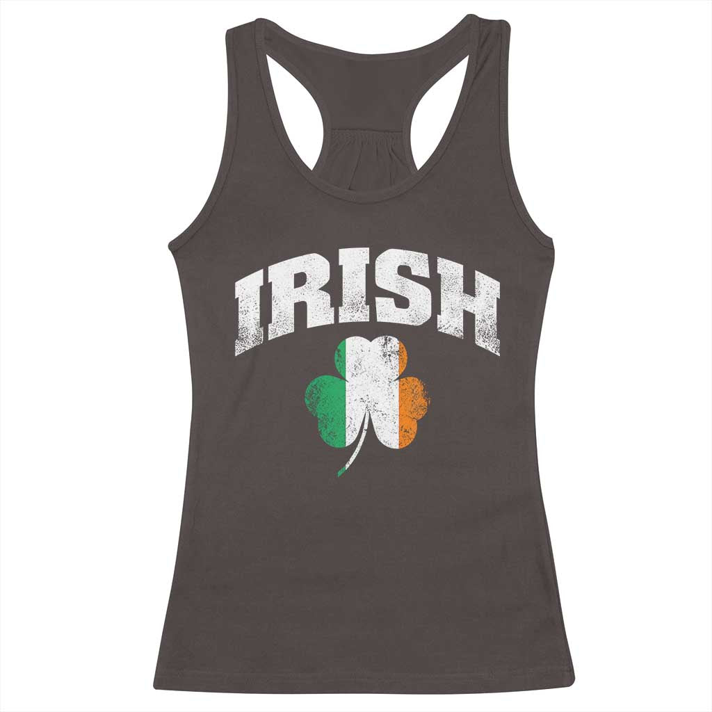Irish Racerback Tank Top Vintage St Patricks Day Ireland Flag Shamrock Clover TS10 Dark Chocolate Print Your Wear