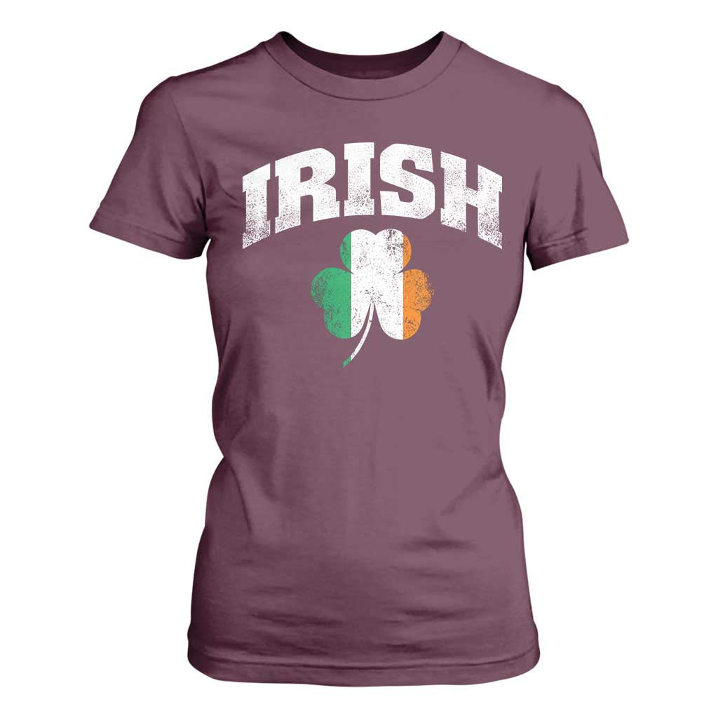 Irish T Shirt For Women Vintage St Patricks Day Ireland Flag Shamrock Clover TS10 Maroon Print Your Wear