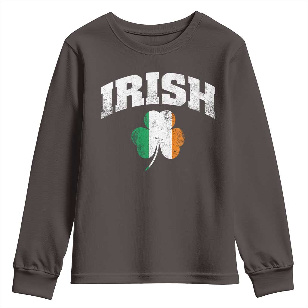 Irish Youth Sweatshirt Vintage St Patricks Day Ireland Flag Shamrock Clover TS10 Dark Chocolate Print Your Wear