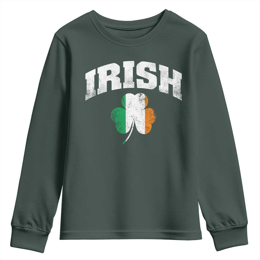 Irish Youth Sweatshirt Vintage St Patricks Day Ireland Flag Shamrock Clover TS10 Dark Forest Green Print Your Wear