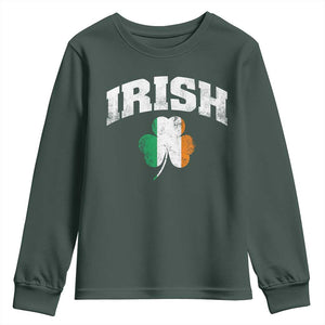 Irish Youth Sweatshirt Vintage St Patricks Day Ireland Flag Shamrock Clover TS10 Dark Forest Green Print Your Wear