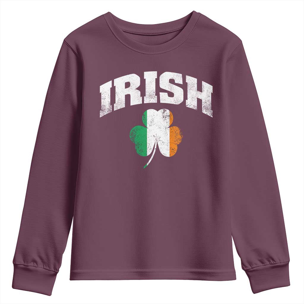 Irish Youth Sweatshirt Vintage St Patricks Day Ireland Flag Shamrock Clover TS10 Maroon Print Your Wear