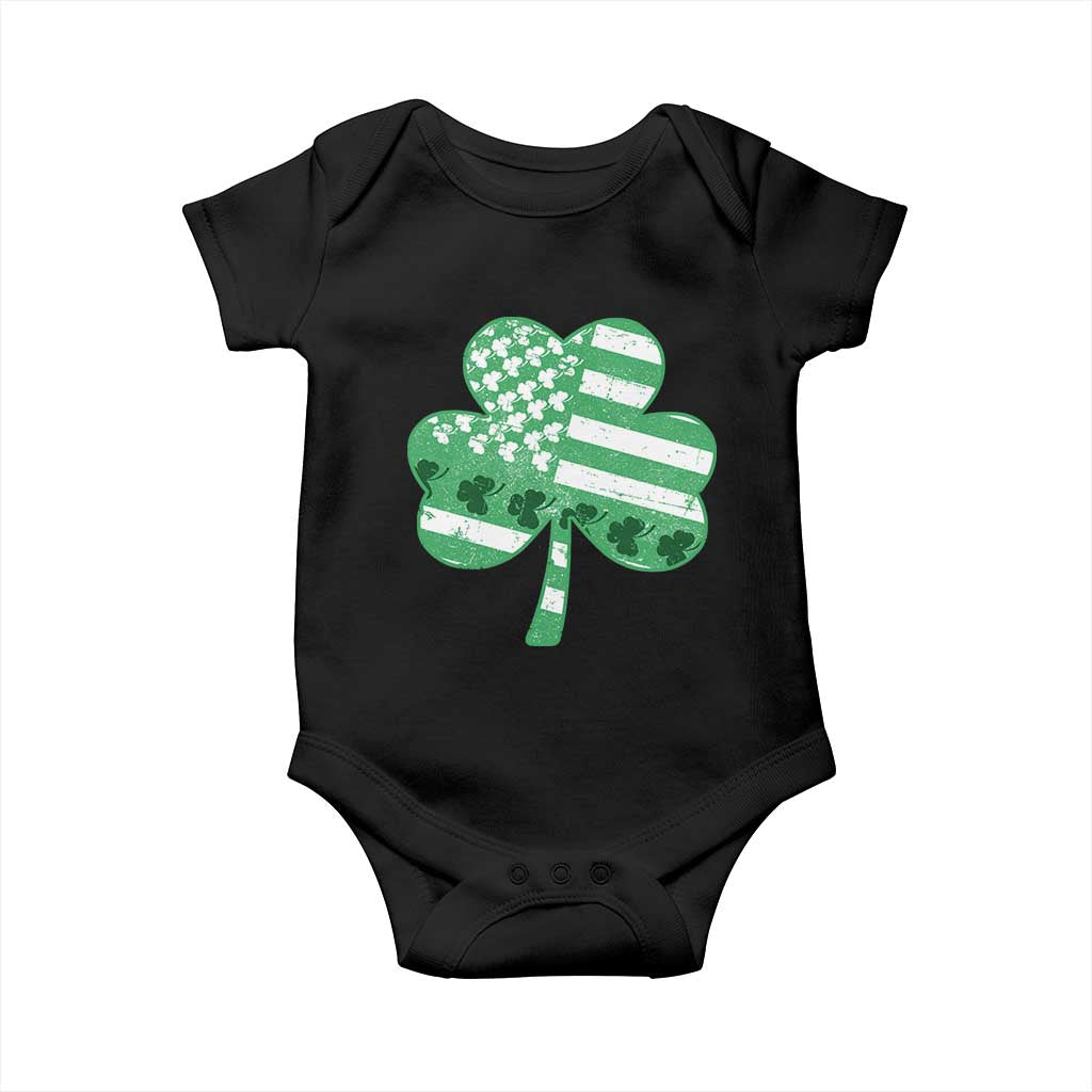 St Patricks Day American Flag Shamrocks Baby Onesie Lucky Retro Vintage Irish USA TS10 Black Print Your Wear