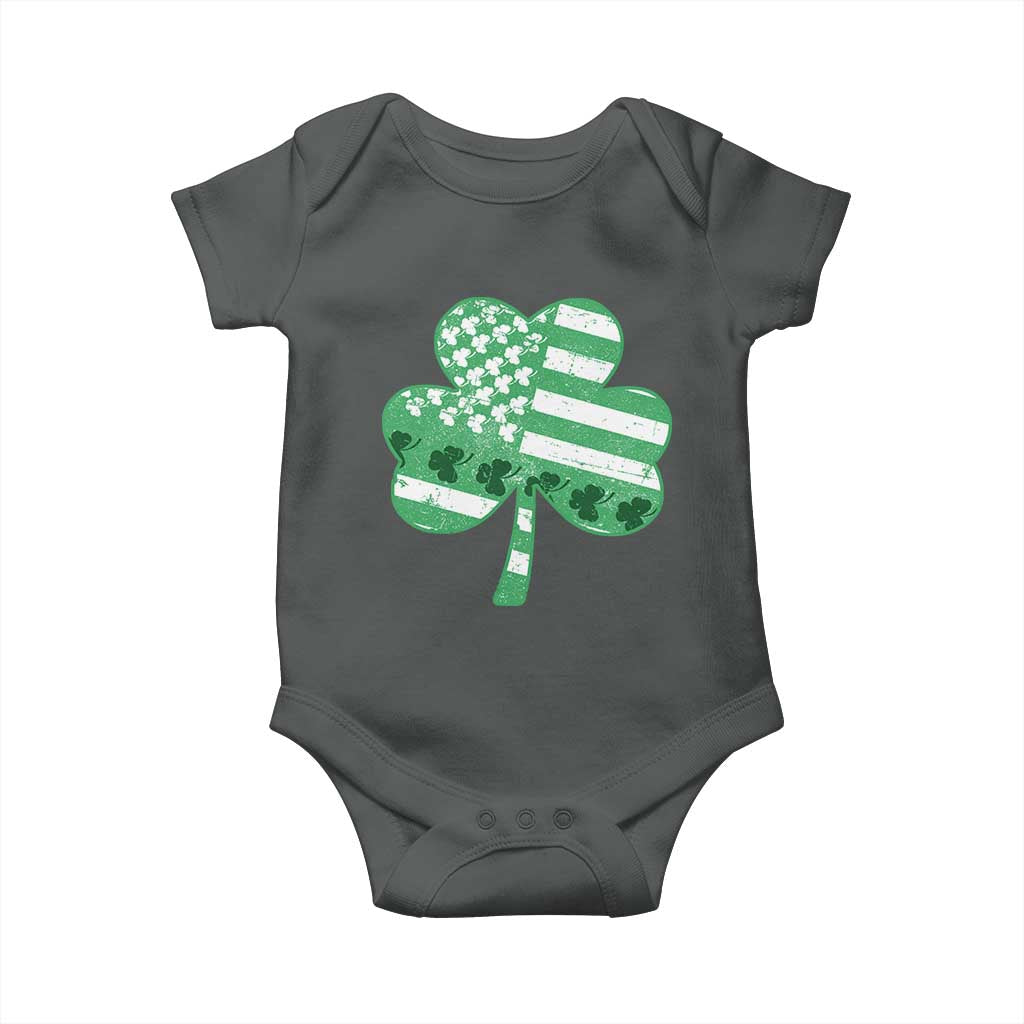St Patricks Day American Flag Shamrocks Baby Onesie Lucky Retro Vintage Irish USA TS10 Dark Heather Print Your Wear