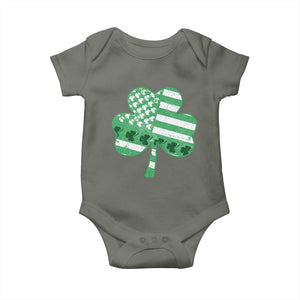 St Patricks Day American Flag Shamrocks Baby Onesie Lucky Retro Vintage Irish USA TS10 Military Green Print Your Wear