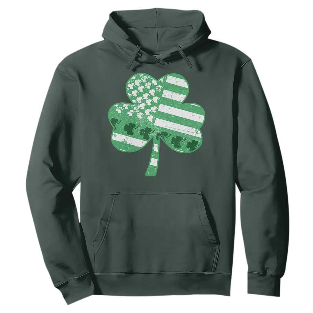 St Patricks Day American Flag Shamrocks Hoodie Lucky Retro Vintage Irish USA TS10 Dark Forest Green Print Your Wear