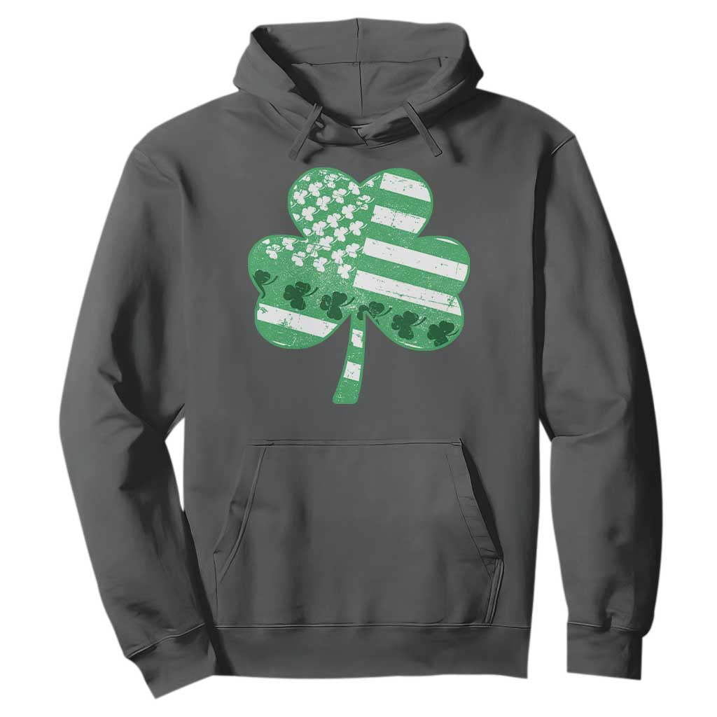 St Patricks Day American Flag Shamrocks Hoodie Lucky Retro Vintage Irish USA TS10 Dark Heather Print Your Wear