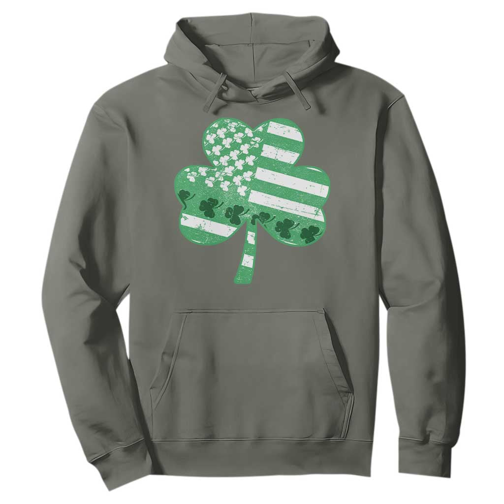 St Patricks Day American Flag Shamrocks Hoodie Lucky Retro Vintage Irish USA TS10 Military Green Print Your Wear