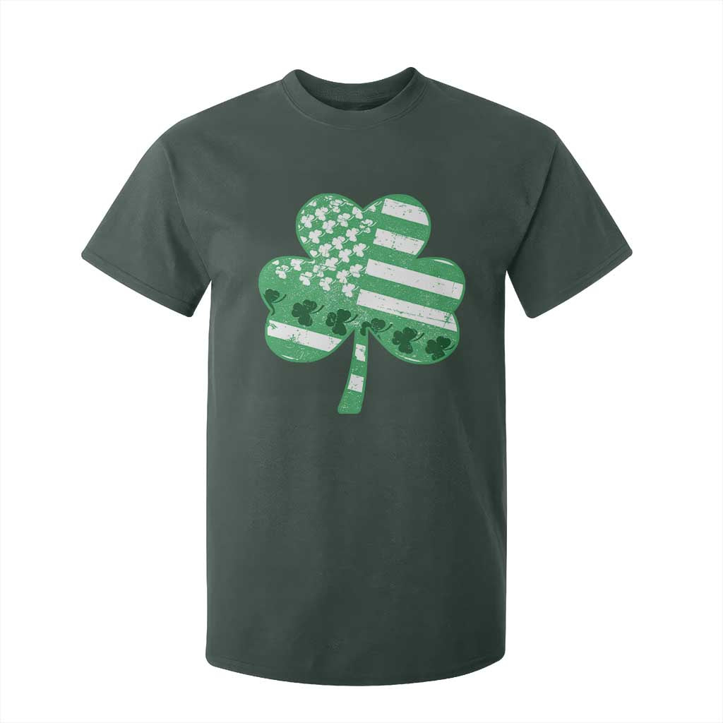 St Patricks Day American Flag Shamrocks T Shirt For Kid Lucky Retro Vintage Irish USA TS10 Dark Forest Green Print Your Wear
