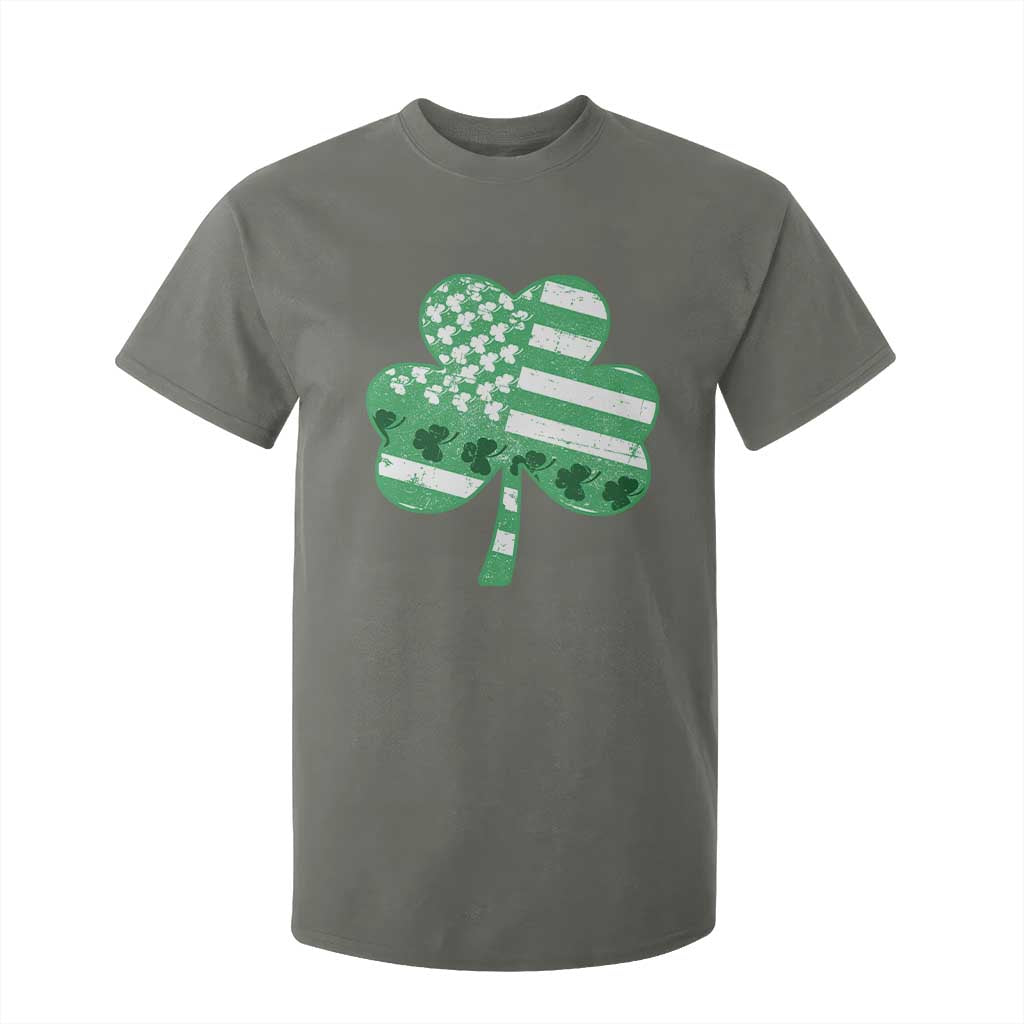 St Patricks Day American Flag Shamrocks T Shirt For Kid Lucky Retro Vintage Irish USA TS10 Military Green Print Your Wear