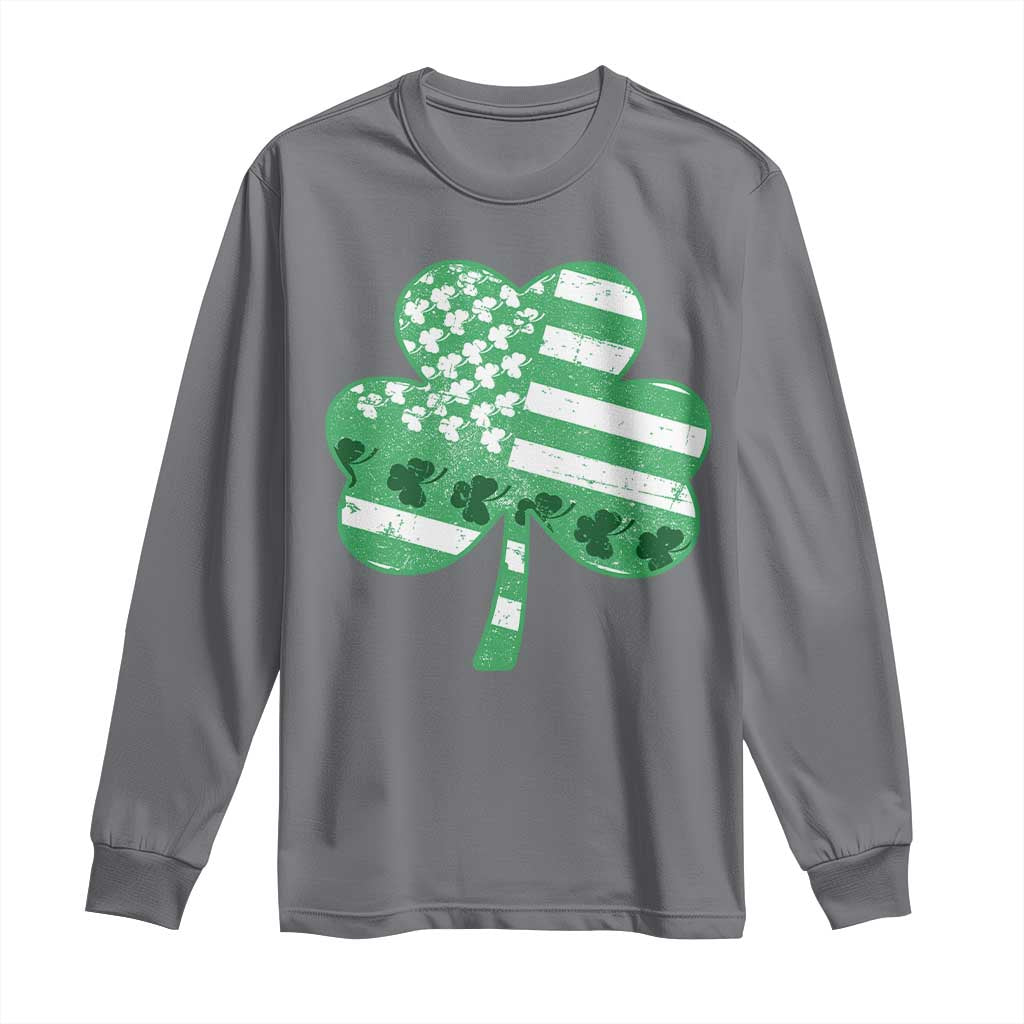 St Patricks Day American Flag Shamrocks Long Sleeve Shirt Lucky Retro Vintage Irish USA TS10 Charcoal Print Your Wear