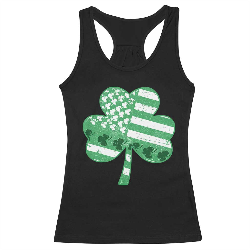 St Patricks Day American Flag Shamrocks Racerback Tank Top Lucky Retro Vintage Irish USA TS10 Black Print Your Wear