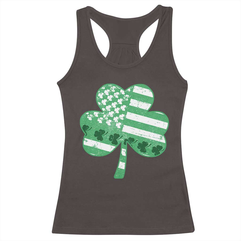 St Patricks Day American Flag Shamrocks Racerback Tank Top Lucky Retro Vintage Irish USA TS10 Dark Chocolate Print Your Wear