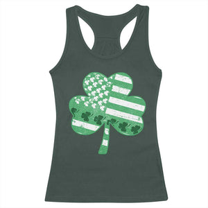 St Patricks Day American Flag Shamrocks Racerback Tank Top Lucky Retro Vintage Irish USA TS10 Dark Forest Green Print Your Wear