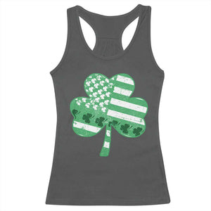 St Patricks Day American Flag Shamrocks Racerback Tank Top Lucky Retro Vintage Irish USA TS10 Dark Heather Print Your Wear