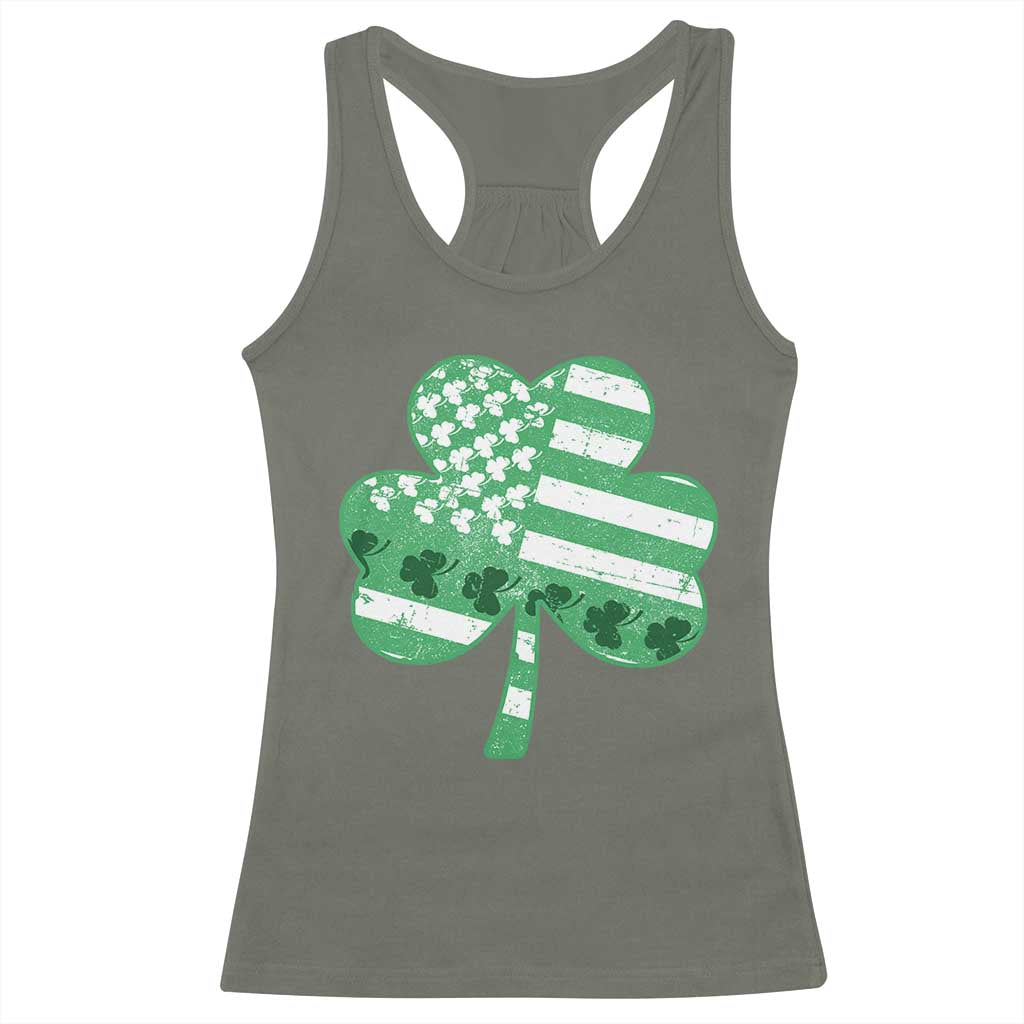 St Patricks Day American Flag Shamrocks Racerback Tank Top Lucky Retro Vintage Irish USA TS10 Military Green Print Your Wear