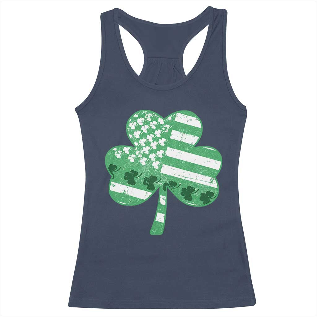 St Patricks Day American Flag Shamrocks Racerback Tank Top Lucky Retro Vintage Irish USA TS10 Navy Print Your Wear