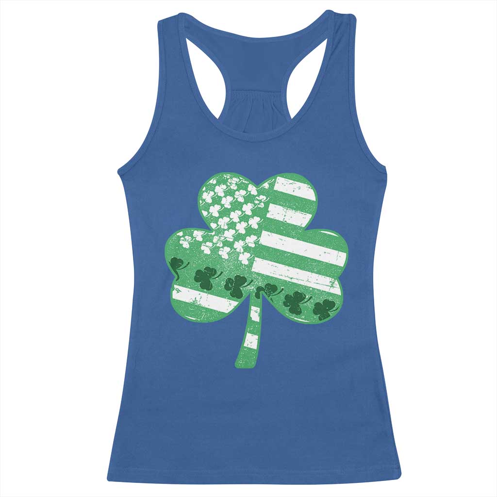 St Patricks Day American Flag Shamrocks Racerback Tank Top Lucky Retro Vintage Irish USA TS10 Royal Blue Print Your Wear