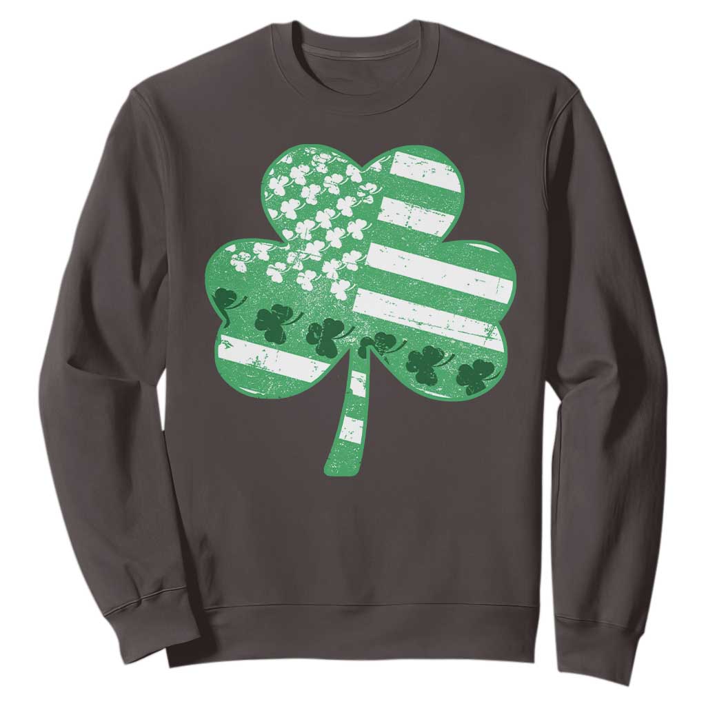 St Patricks Day American Flag Shamrocks Sweatshirt Lucky Retro Vintage Irish USA TS10 Dark Chocolate Print Your Wear