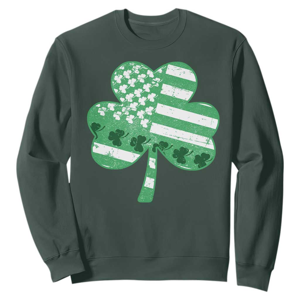 St Patricks Day American Flag Shamrocks Sweatshirt Lucky Retro Vintage Irish USA TS10 Dark Forest Green Print Your Wear
