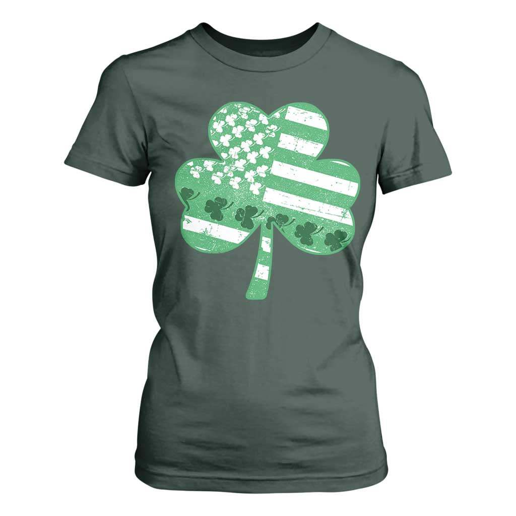 St Patricks Day American Flag Shamrocks T Shirt For Women Lucky Retro Vintage Irish USA TS10 Dark Forest Green Print Your Wear