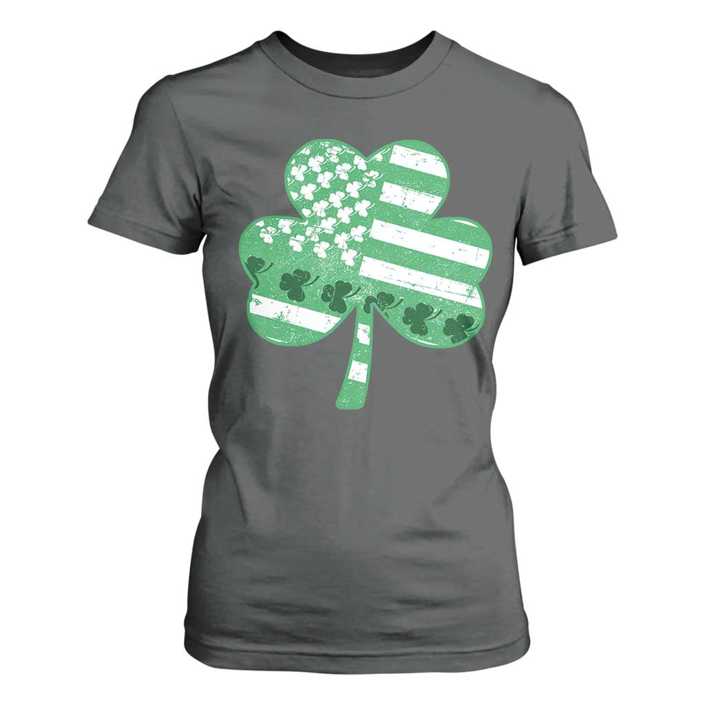 St Patricks Day American Flag Shamrocks T Shirt For Women Lucky Retro Vintage Irish USA TS10 Dark Heather Print Your Wear