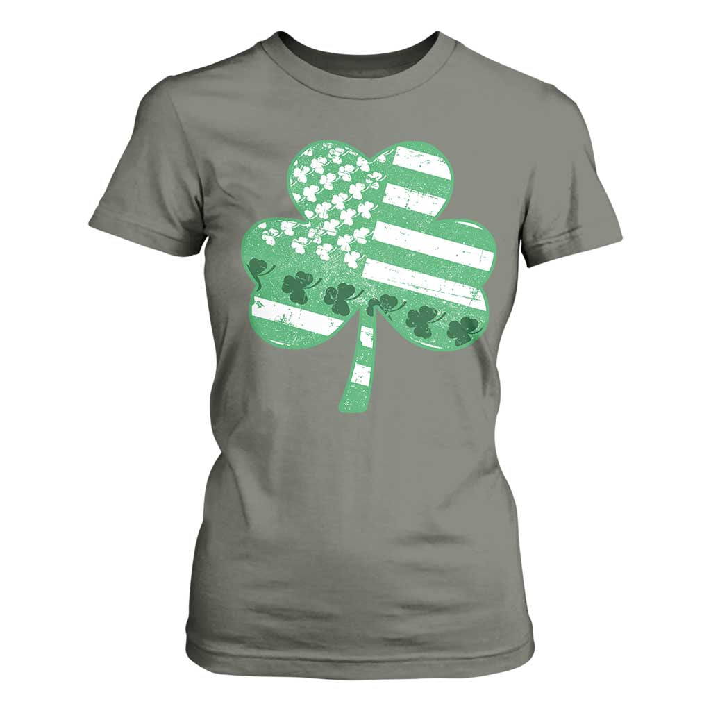 St Patricks Day American Flag Shamrocks T Shirt For Women Lucky Retro Vintage Irish USA TS10 Military Green Print Your Wear