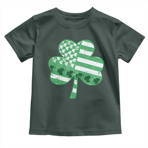 St Patricks Day American Flag Shamrocks Toddler T Shirt Lucky Retro Vintage Irish USA TS10 Dark Forest Green Print Your Wear