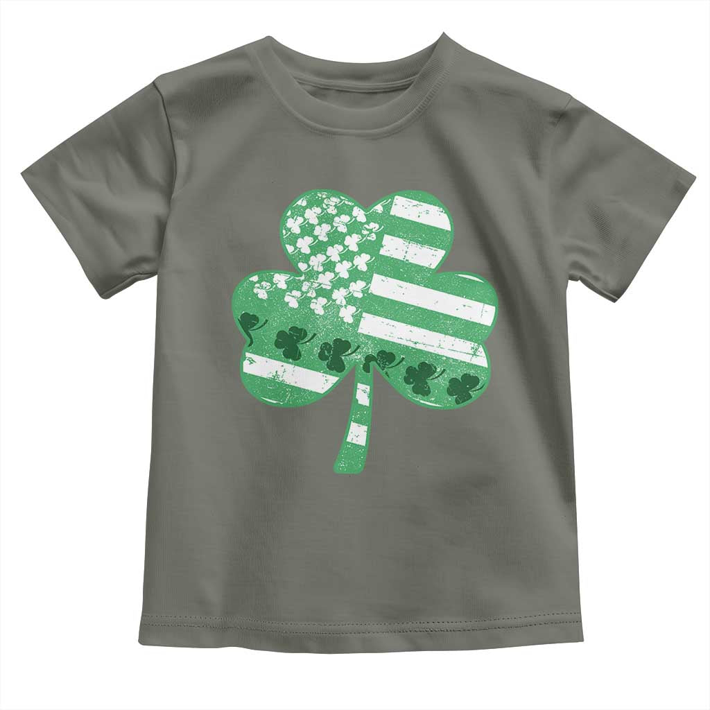 St Patricks Day American Flag Shamrocks Toddler T Shirt Lucky Retro Vintage Irish USA TS10 Military Green Print Your Wear
