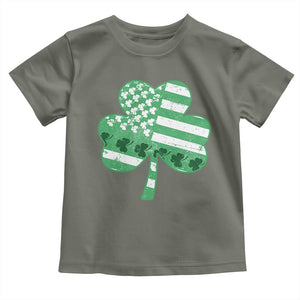 St Patricks Day American Flag Shamrocks Toddler T Shirt Lucky Retro Vintage Irish USA TS10 Military Green Print Your Wear