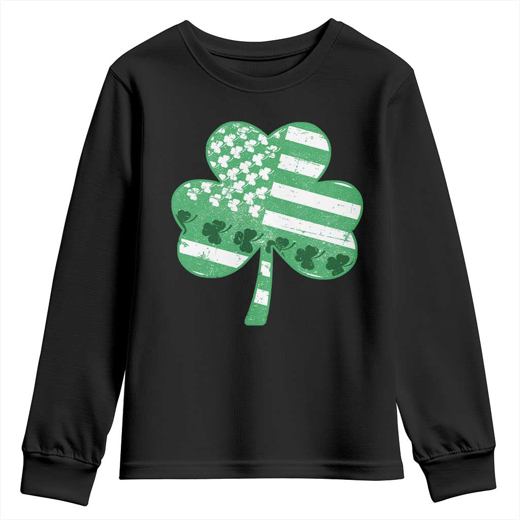St Patricks Day American Flag Shamrocks Youth Sweatshirt Lucky Retro Vintage Irish USA TS10 Black Print Your Wear