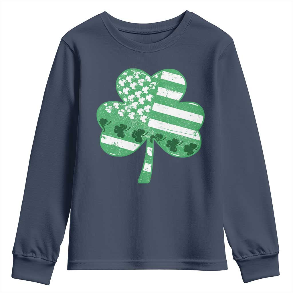 St Patricks Day American Flag Shamrocks Youth Sweatshirt Lucky Retro Vintage Irish USA TS10 Navy Print Your Wear
