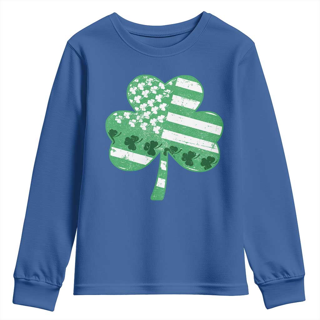 St Patricks Day American Flag Shamrocks Youth Sweatshirt Lucky Retro Vintage Irish USA TS10 Royal Blue Print Your Wear