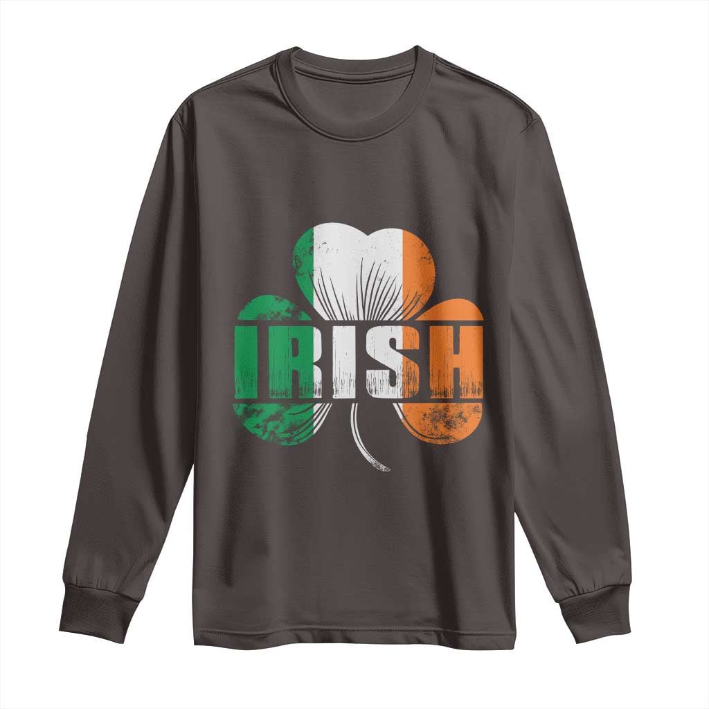 Irish St Patricks Day Shamrock Long Sleeve Shirt Retro Clover Ireland Flag Lucky Gifts TS10 Dark Chocolate Print Your Wear
