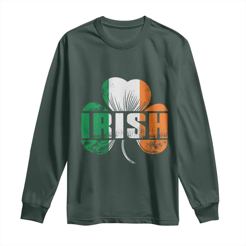 Irish St Patricks Day Shamrock Long Sleeve Shirt Retro Clover Ireland Flag Lucky Gifts TS10 Dark Forest Green Print Your Wear
