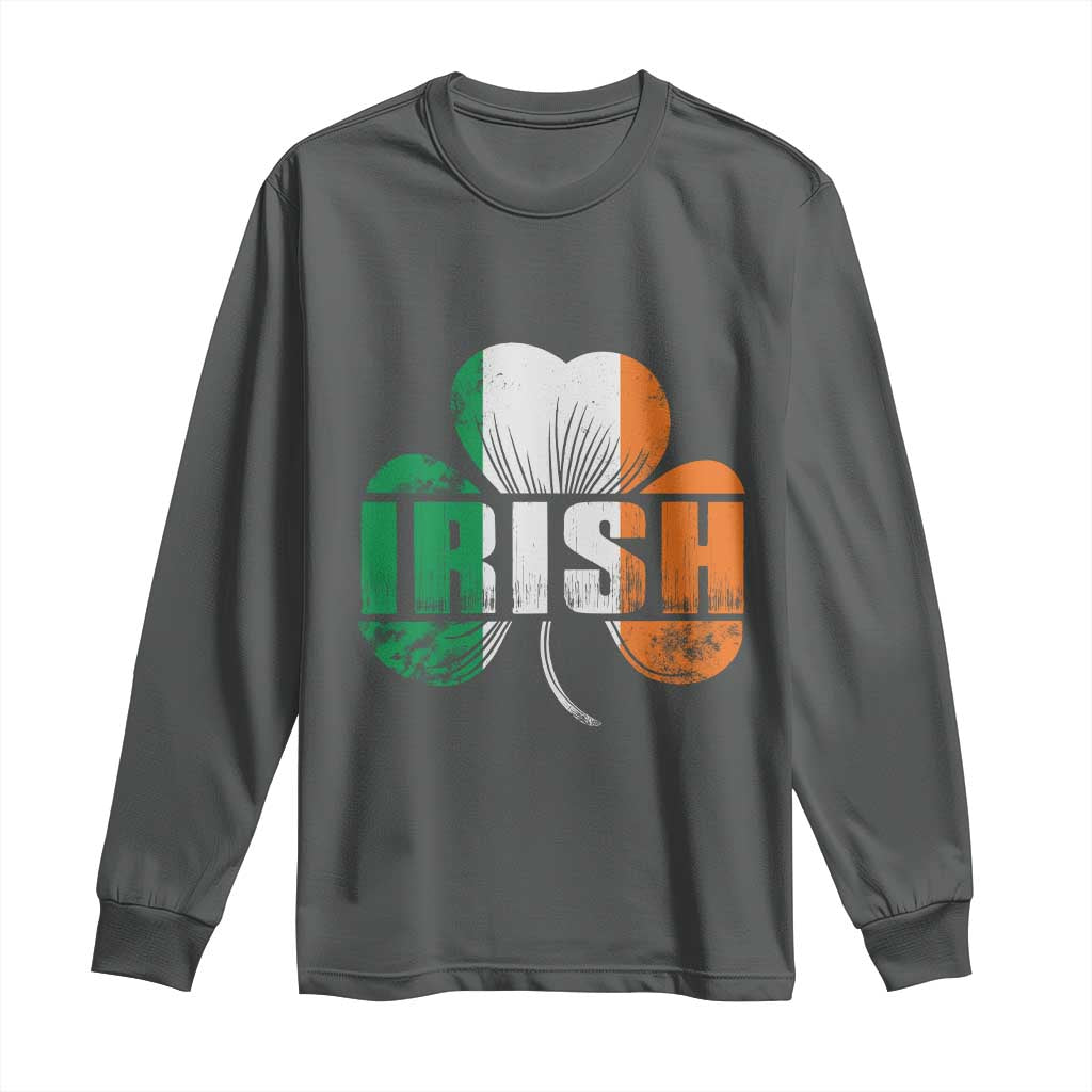 Irish St Patricks Day Shamrock Long Sleeve Shirt Retro Clover Ireland Flag Lucky Gifts TS10 Dark Heather Print Your Wear