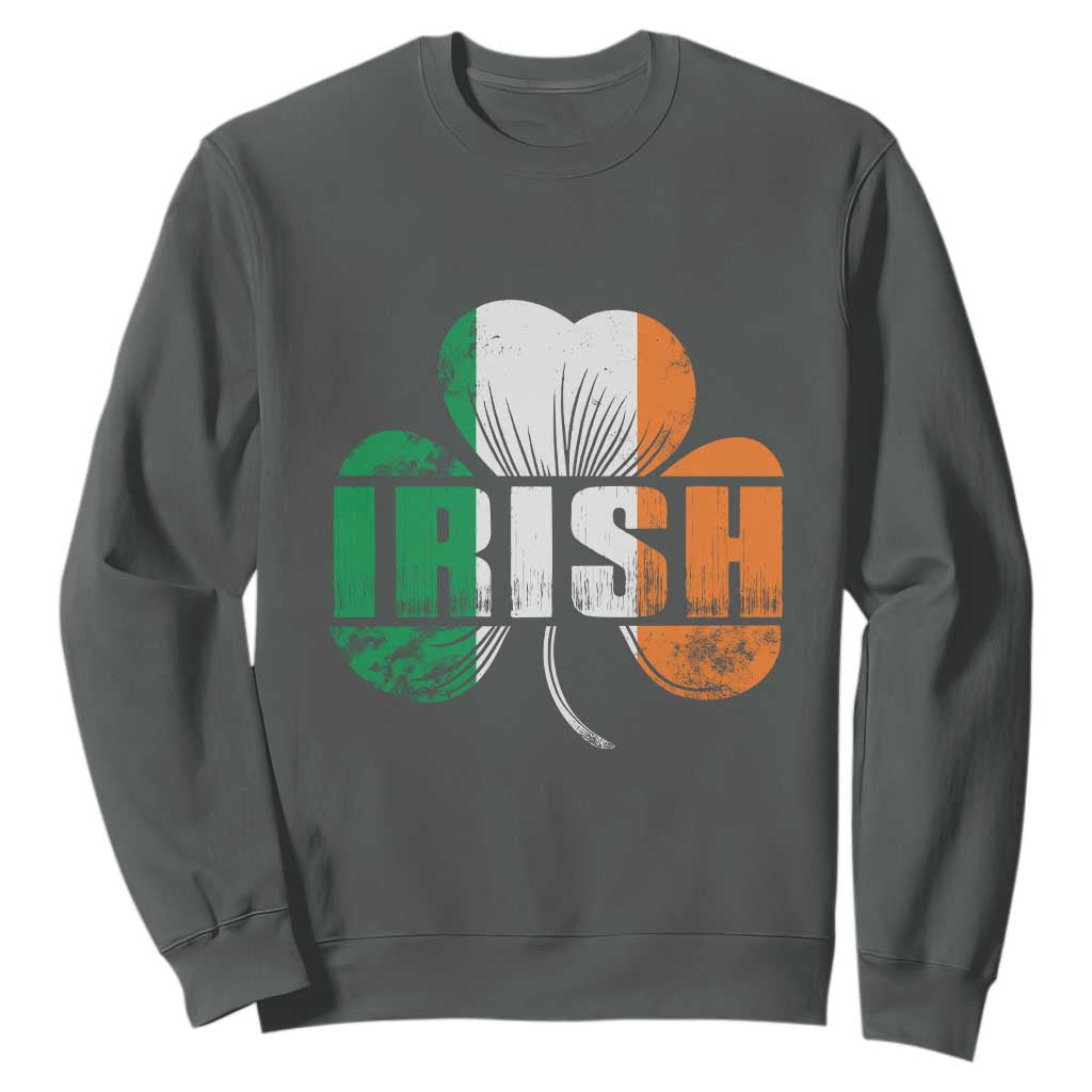 Irish St Patricks Day Shamrock Sweatshirt Retro Clover Ireland Flag Lucky Gifts TS10 Dark Heather Print Your Wear