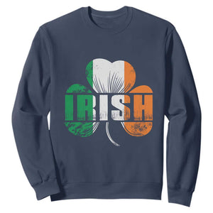 Irish St Patricks Day Shamrock Sweatshirt Retro Clover Ireland Flag Lucky Gifts TS10 Navy Print Your Wear