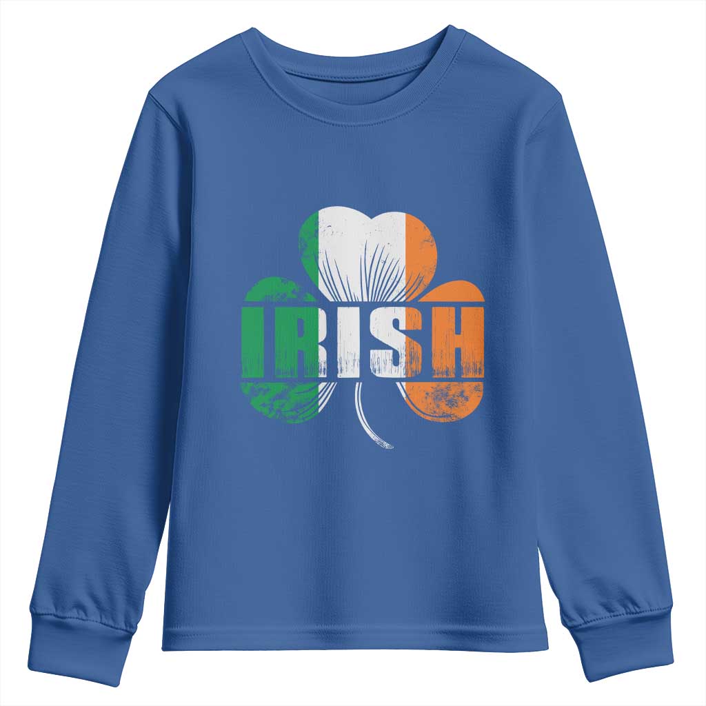 Irish St Patricks Day Shamrock Youth Sweatshirt Retro Clover Ireland Flag Lucky Gifts TS10 Royal Blue Print Your Wear