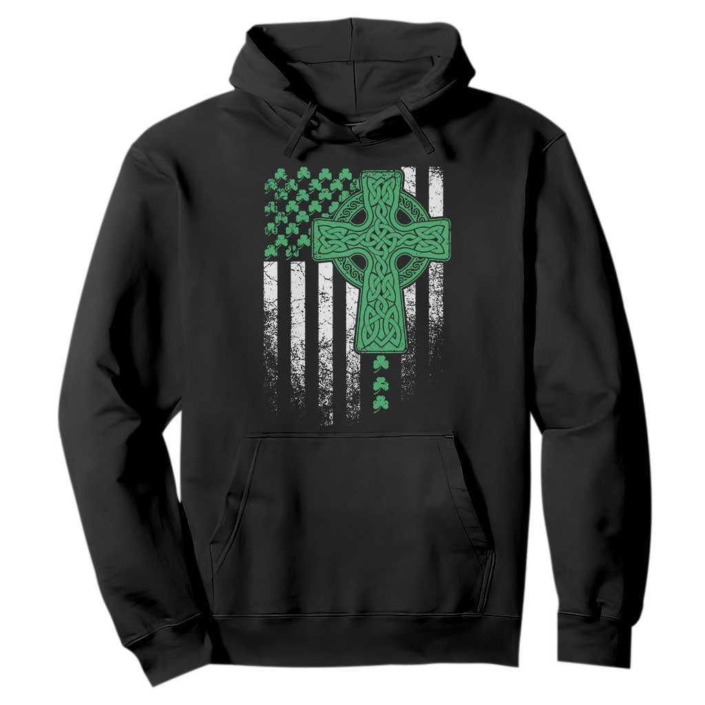 St Patricks Day American Flag Hoodie Celtic Cross Shamrocks TS10 Black Print Your Wear