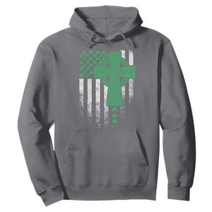 St Patricks Day American Flag Hoodie Celtic Cross Shamrocks TS10 Charcoal Print Your Wear