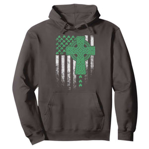 St Patricks Day American Flag Hoodie Celtic Cross Shamrocks TS10 Dark Chocolate Print Your Wear
