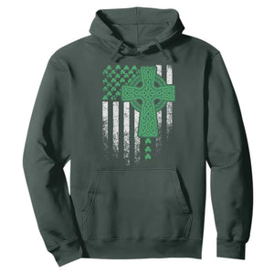 St Patricks Day American Flag Hoodie Celtic Cross Shamrocks TS10 Dark Forest Green Print Your Wear