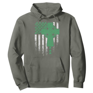 St Patricks Day American Flag Hoodie Celtic Cross Shamrocks TS10 Military Green Print Your Wear