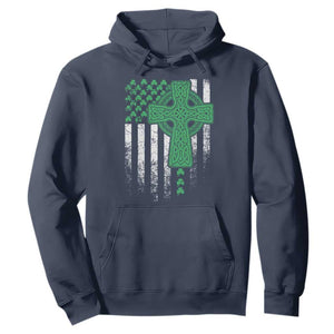 St Patricks Day American Flag Hoodie Celtic Cross Shamrocks TS10 Navy Print Your Wear